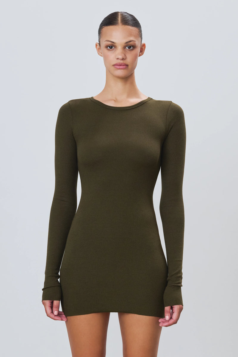 Eterne - Long Sleeve Crewneck Mini Dress - Moss