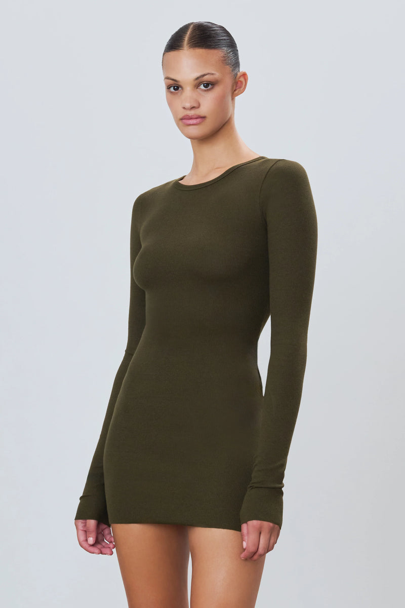 Eterne - Long Sleeve Crewneck Mini Dress - Moss Eterne - Long Sleeve Crewneck Mini Dress - Moss