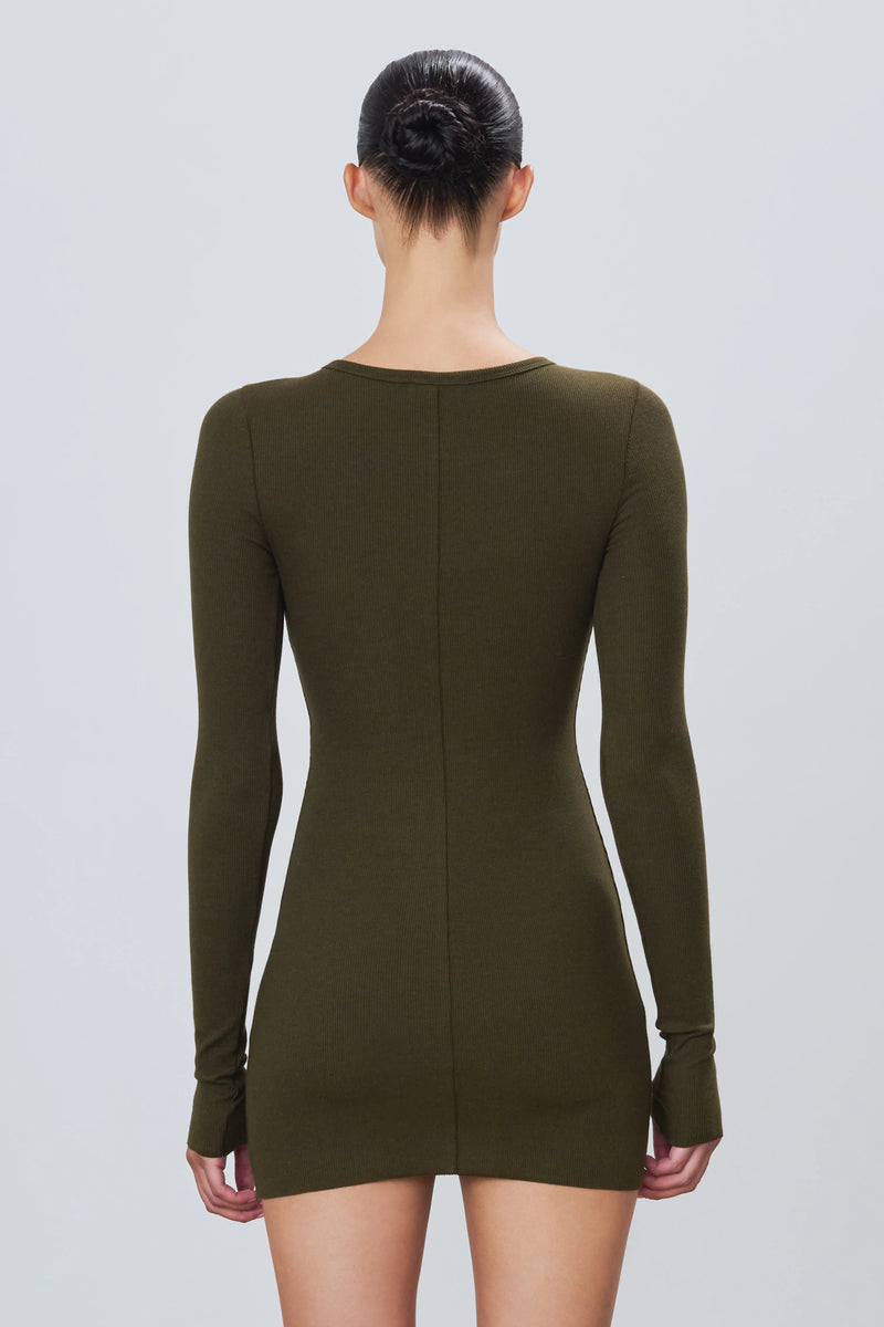 Eterne - Long Sleeve Crewneck Mini Dress - Moss