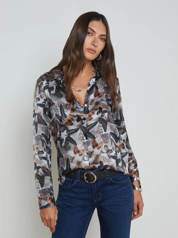 L'agence - Tyler Silk Blouse -  Multi Dark Butterfly