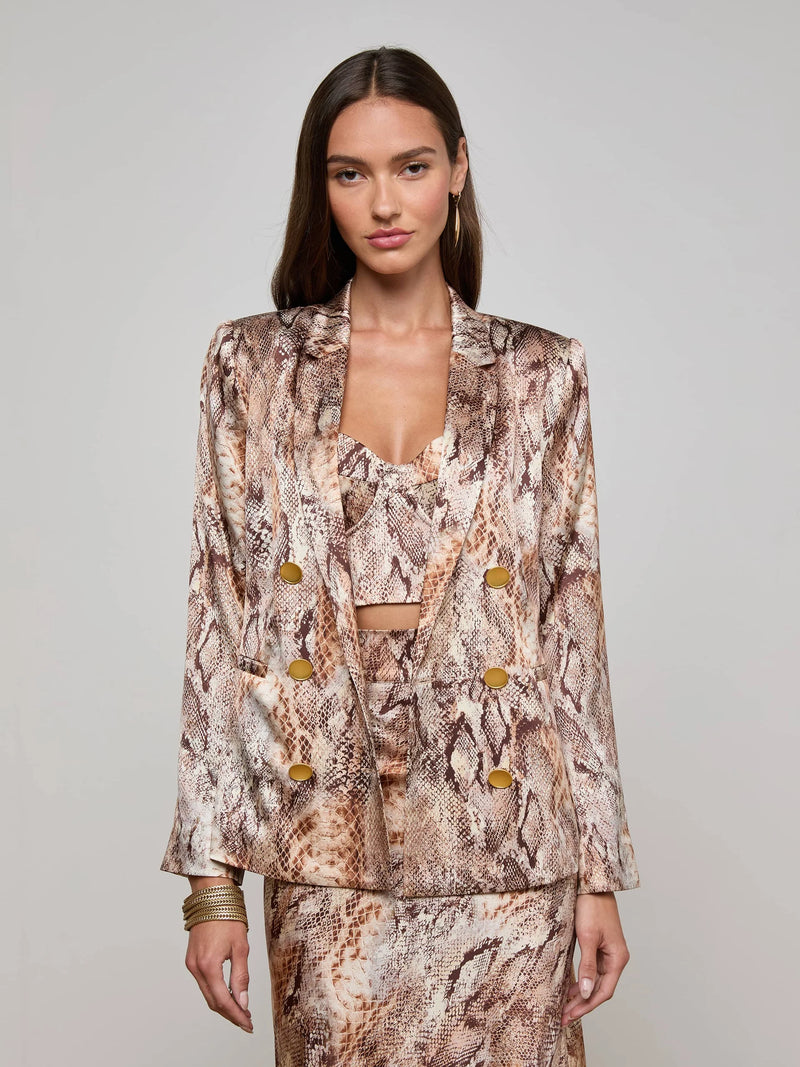 L'agence - Colin Silk Blazer - Tan Multi Western Snake