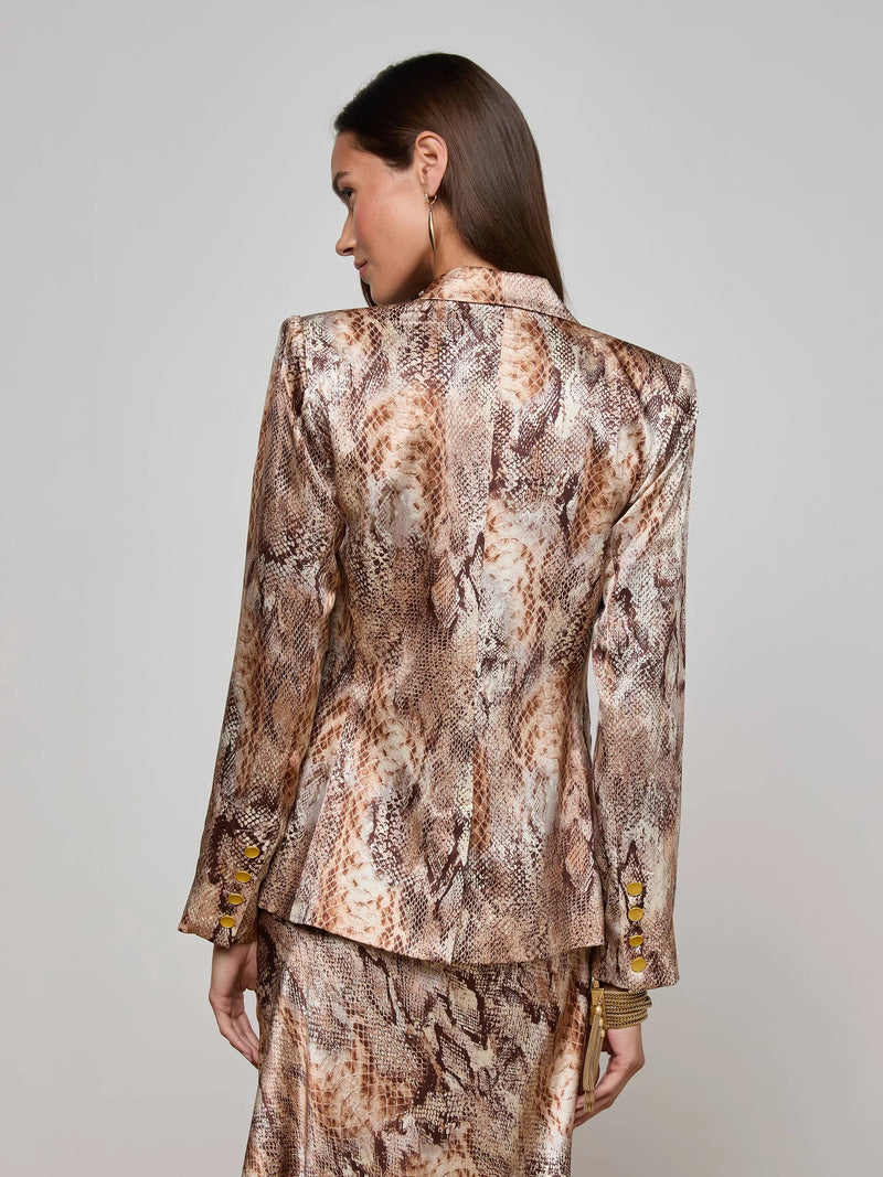 L'agence - Colin Silk Blazer - Tan Multi Western Snake