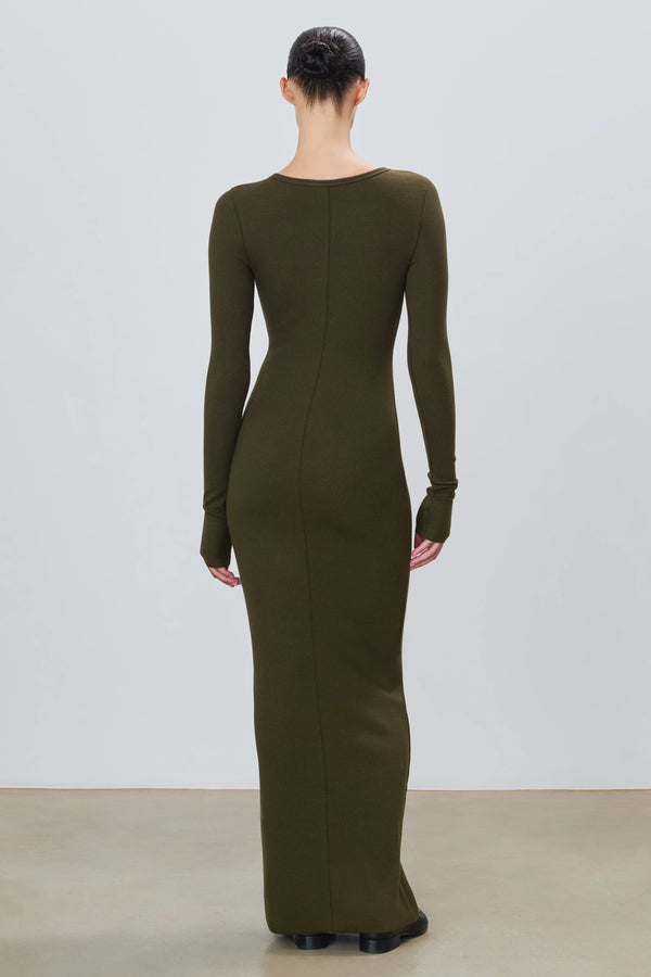 Eterne - Long Sleeve Crewneck Maxi Dress - Moss