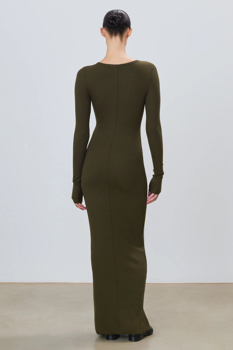 Eterne - Long Sleeve Crewneck Maxi Dress - Moss