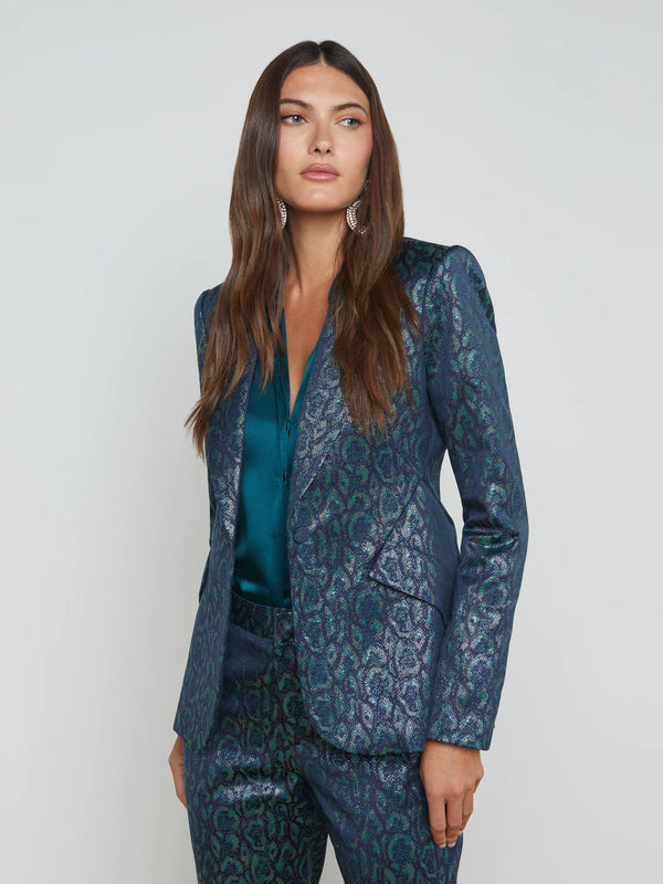 L’agence - Chamberlain Jacquard Blazer - Teal Multi Leopard Jacquard