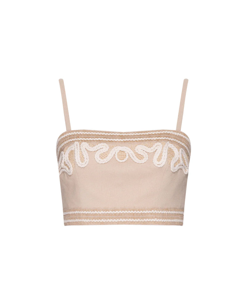 Patbo - Embroidered Linen Top - Sand