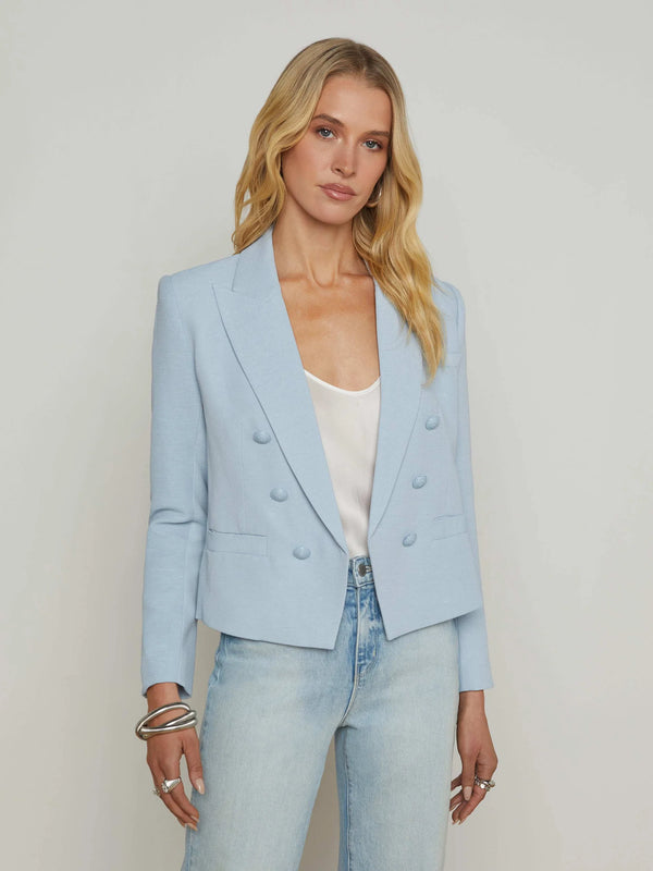 L’agence - Brooke Open-Front Blazer - Blue Fog/Scroll Toile