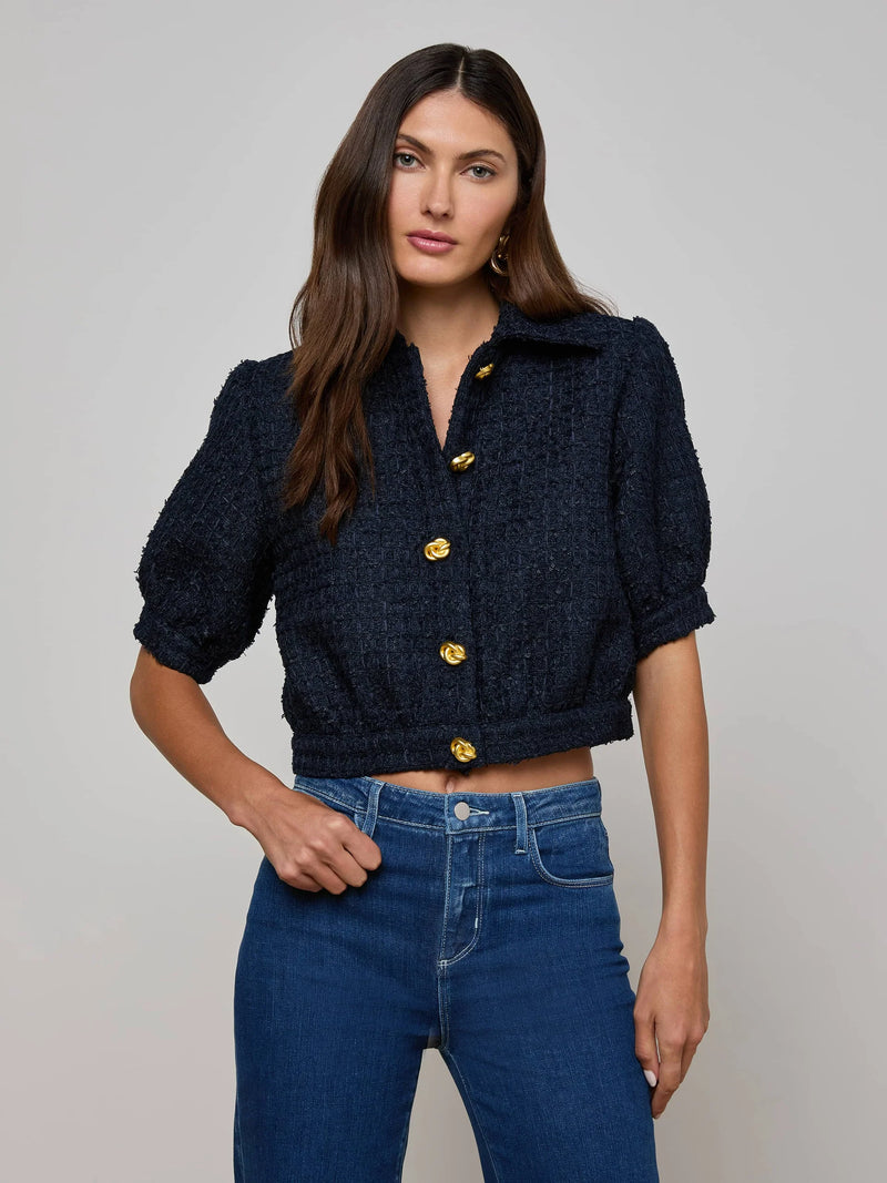 L'agence - Cove Cropped Tweed Jacket - Midnight