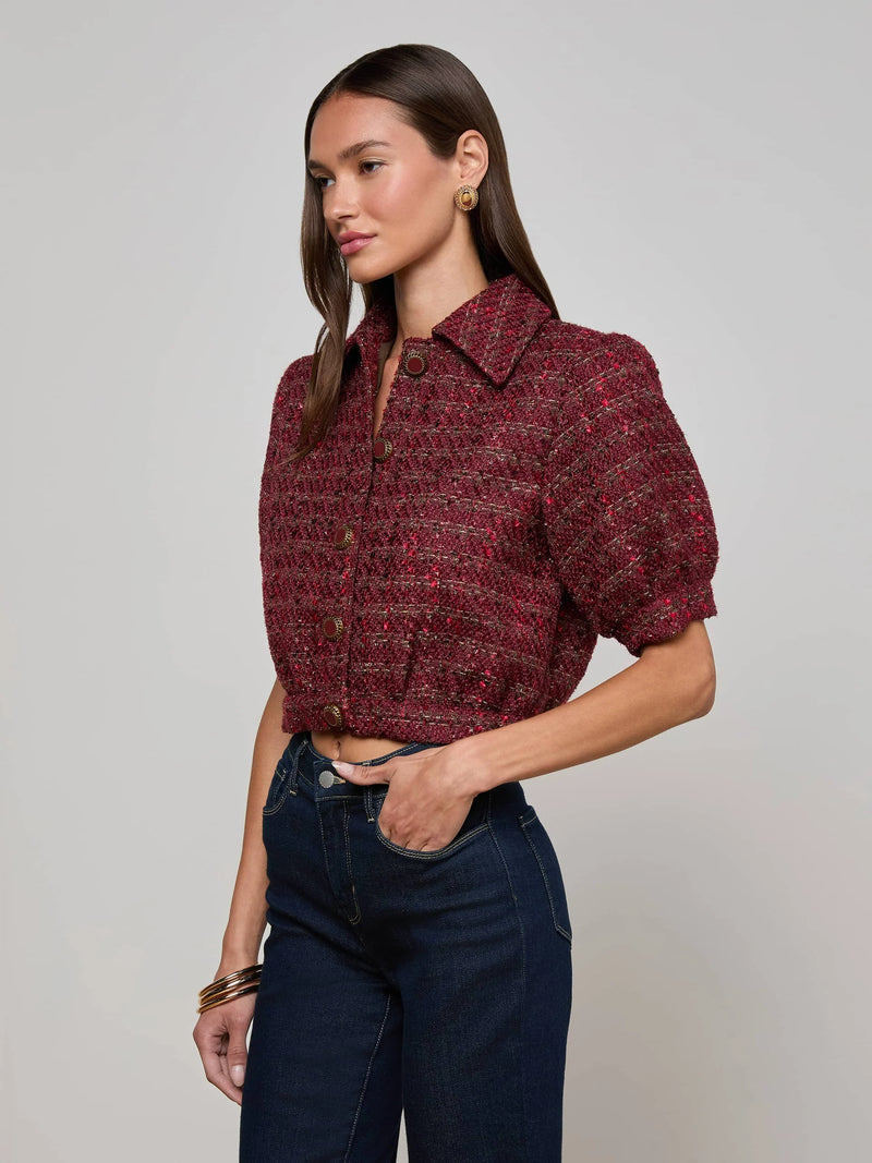 L'agence - Cove Cropped Tweed Jacket - Brown/Black/Cherry