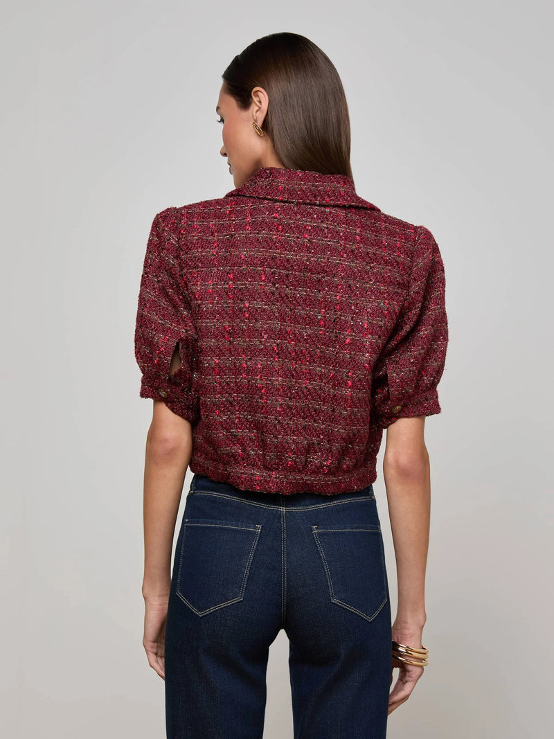 L'agence - Cove Cropped Tweed Jacket - Brown/Black/Cherry