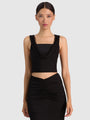 Alice + Olivia - Alena Cowl Neck Cropped Top - Black
