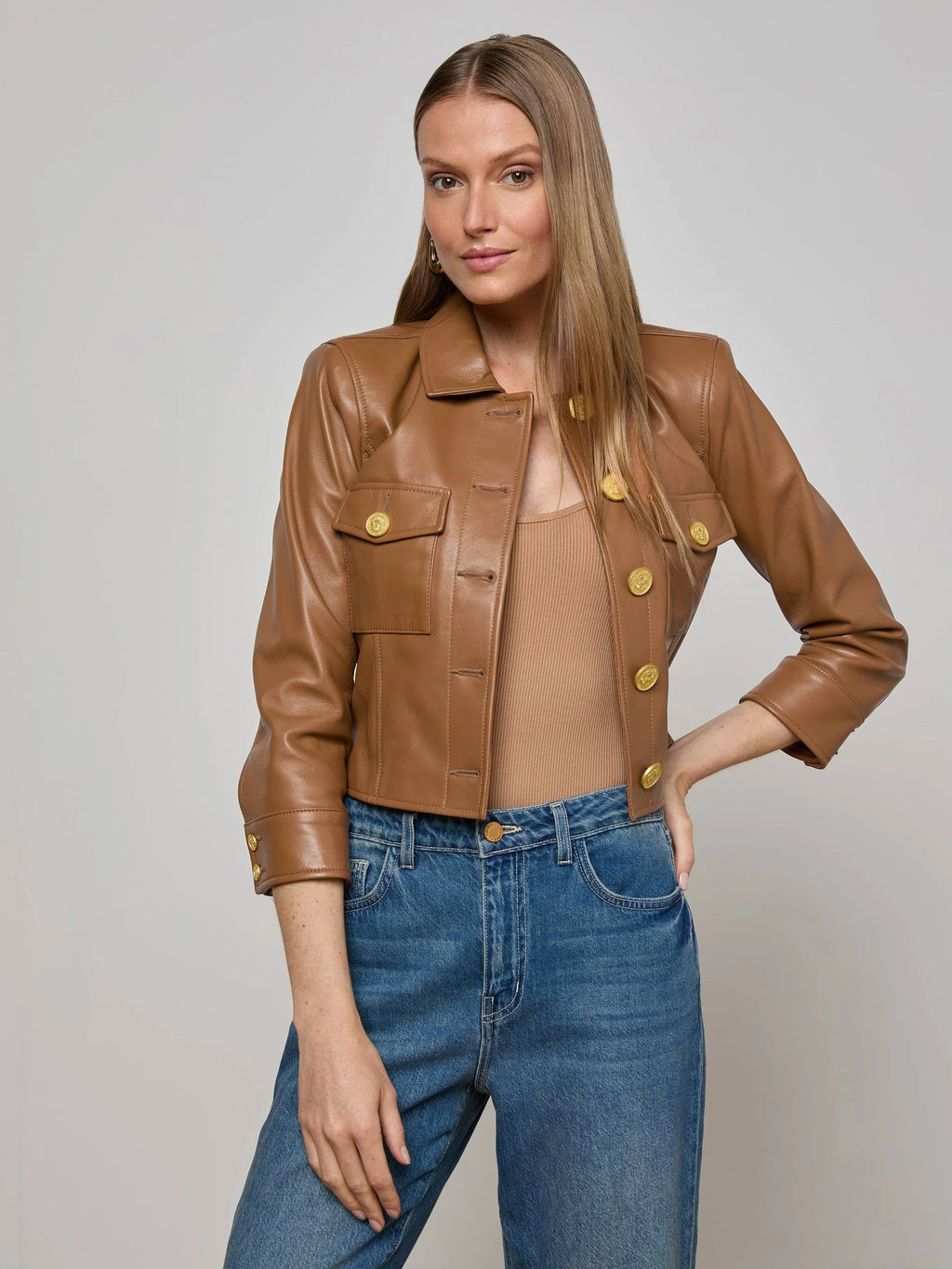 L'agence - Kumi Cropped Leather Jacket - Soft Cognac