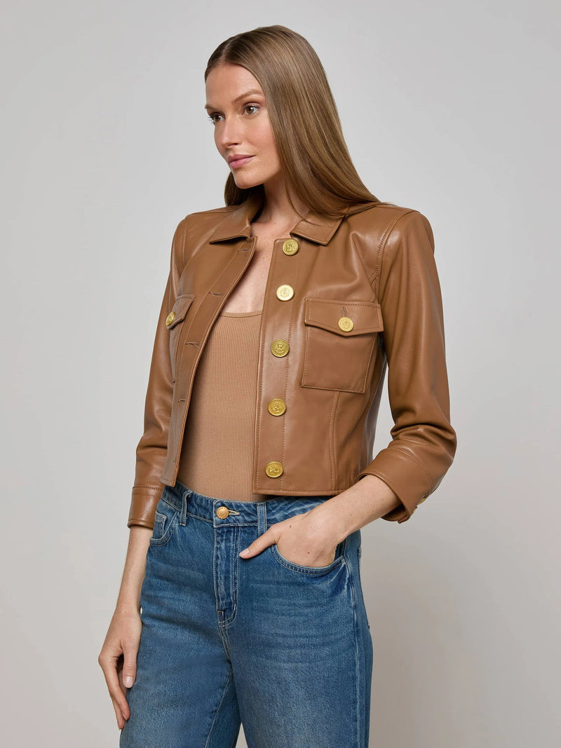 L'agence - Kumi Cropped Leather Jacket - Soft Cognac