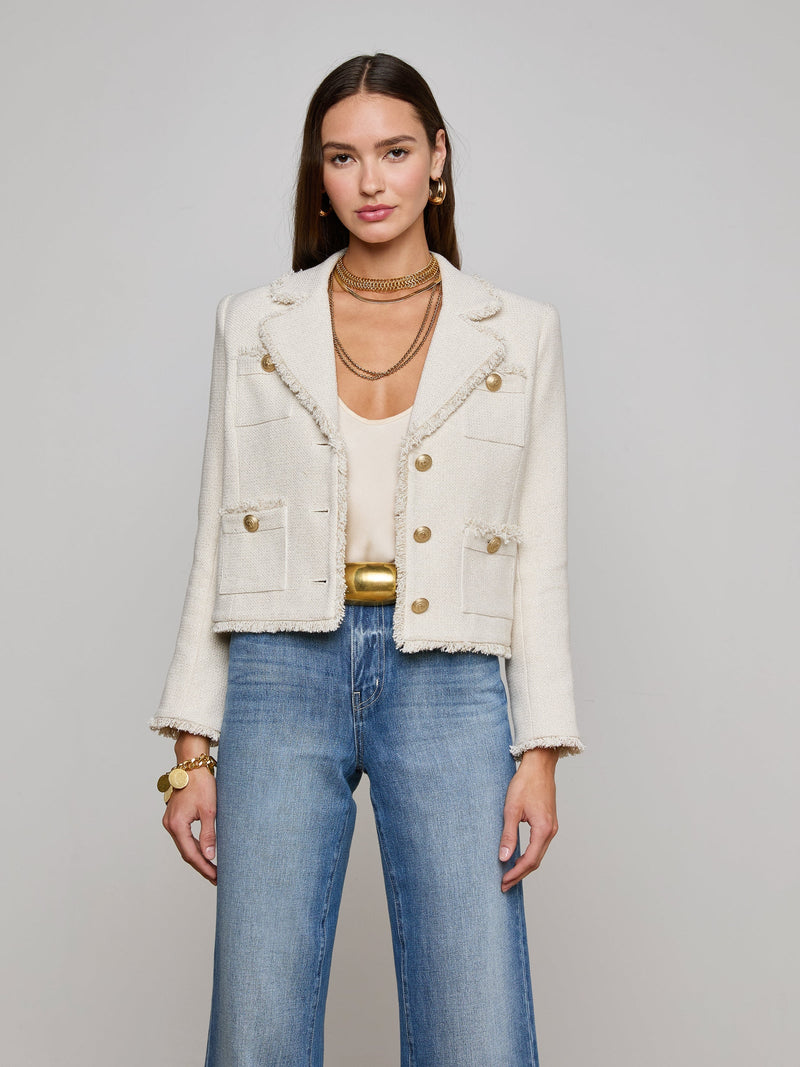 L’agence - Sylvia Tweed Jacket - Ivory/Light Gold