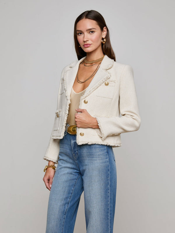 L’agence - Sylvia Tweed Jacket - Ivory/Light Gold
