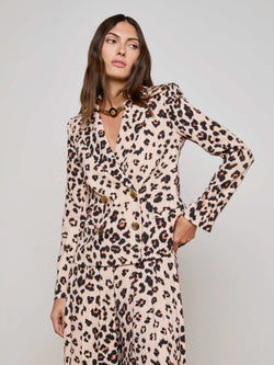 L’agence - Atmore Double-Breasted Blazer - Tan Multi Ikat Leopard