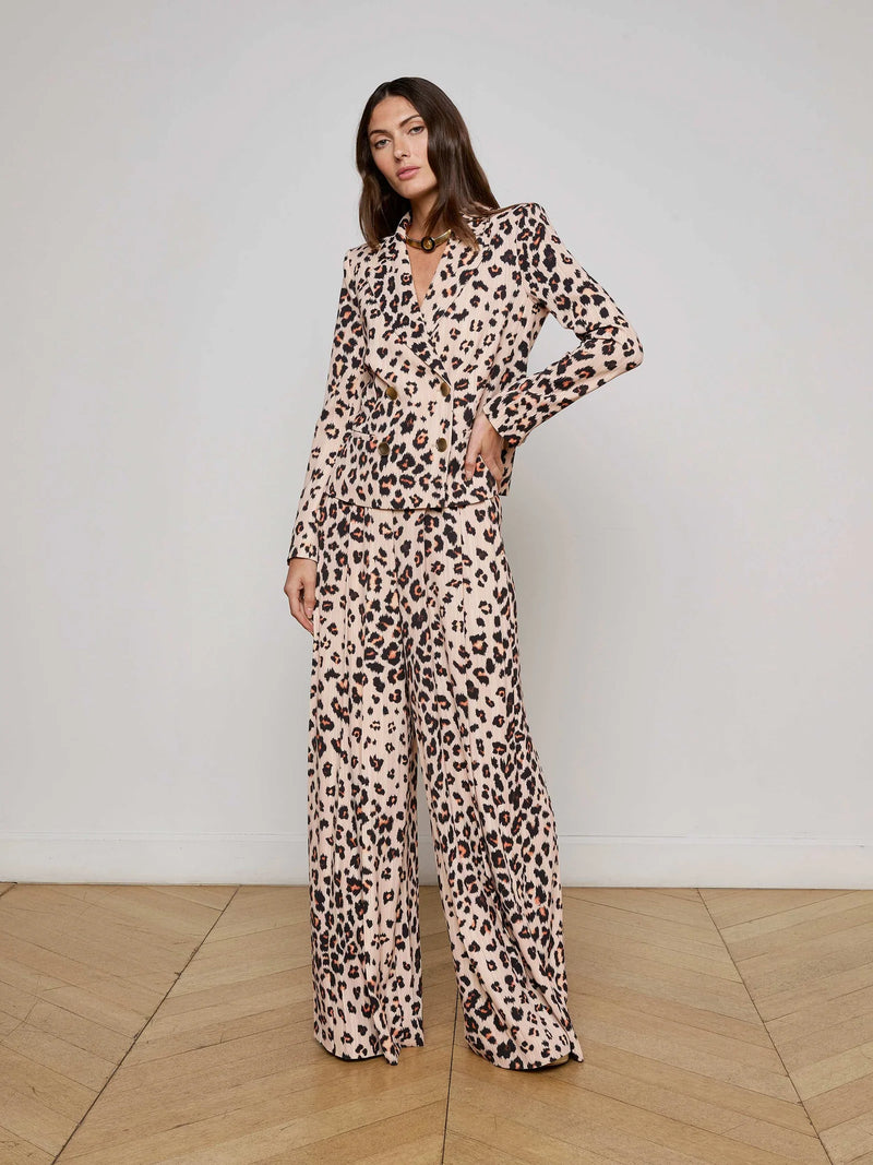 L’agence - Atmore Double-Breasted Blazer - Tan Multi Ikat Leopard