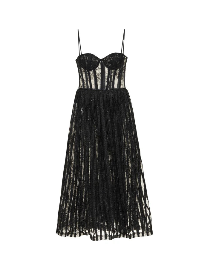 Patbo - Lurex Tulle Bustier Midi Dress - Black