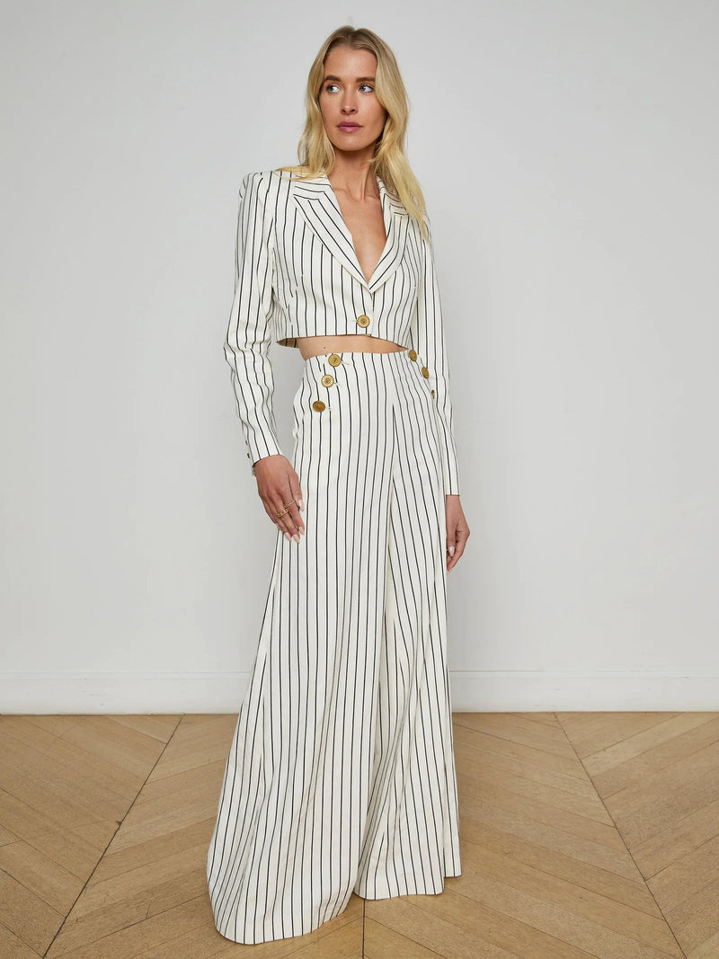 L’agence - Izzie Striped Cropped Blazer - Vintage White/Black Pinstripe