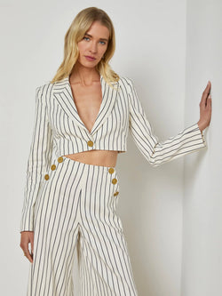 L’agence - Izzie Striped Cropped Blazer - Vintage White/Black Pinstripe