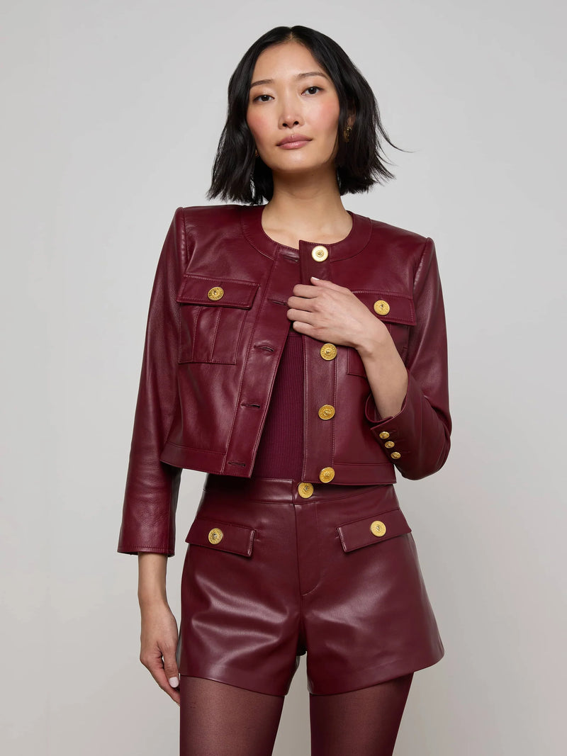 L’agence - Deidra Cropped Leather Jacket - Black Cherry