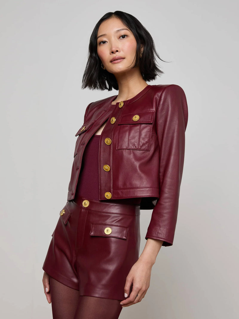 L’agence - Deidra Cropped Leather Jacket - Black Cherry
