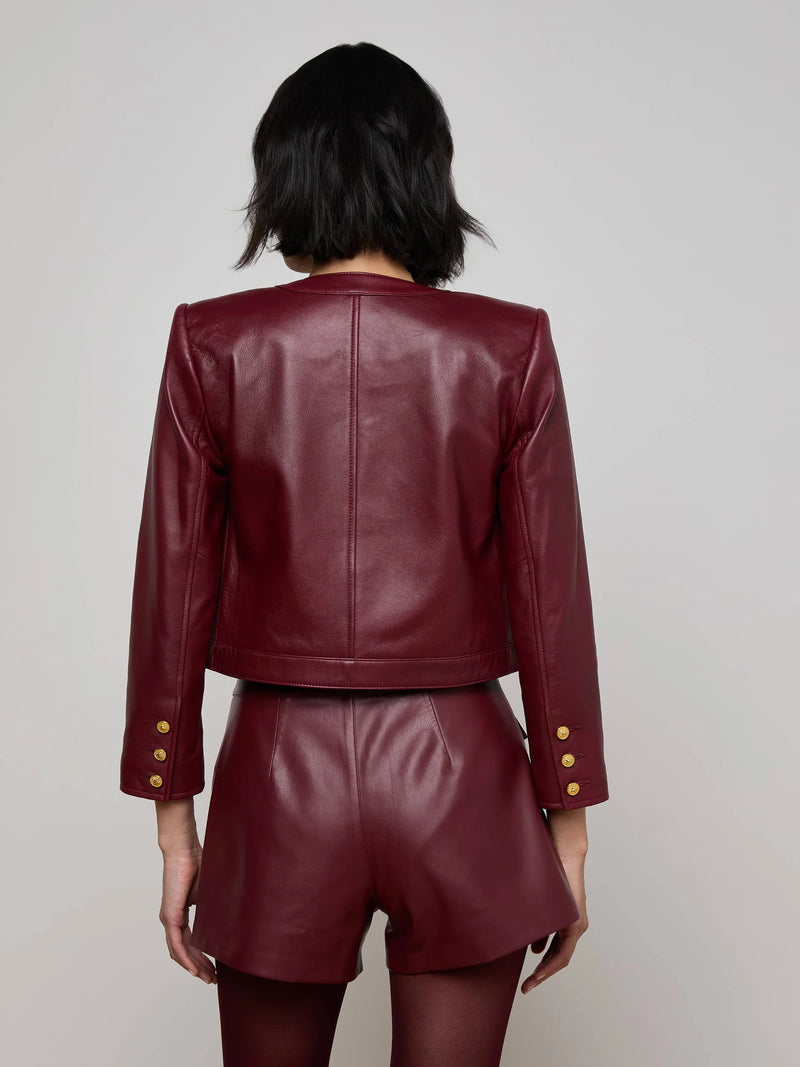 L’agence - Deidra Cropped Leather Jacket - Black Cherry