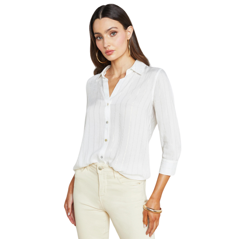 L'agence - Camille Striped Blouse - Ivory/Gold Stripe