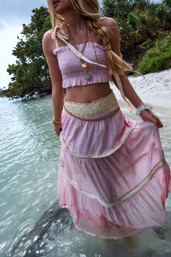 Loveshackfancy - Phia Cotton Mixed Print Maxi Skirt - Pink Lemonade