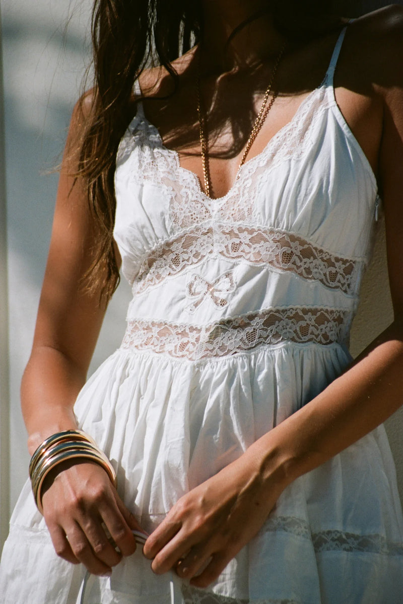 Loveshackfancy - Zima Cotton Lace Bow Mini Dress - Optic White