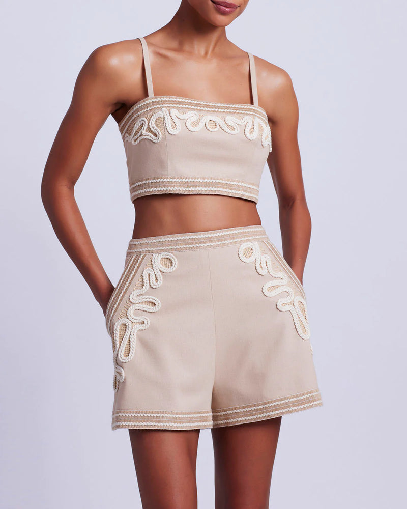 Patbo - Embroidered Linen Shorts - Sand