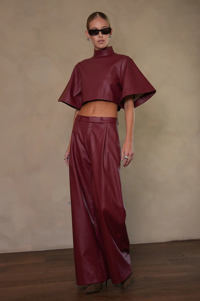 Parentezi - Mara Faux Leather Top - Cherry Red