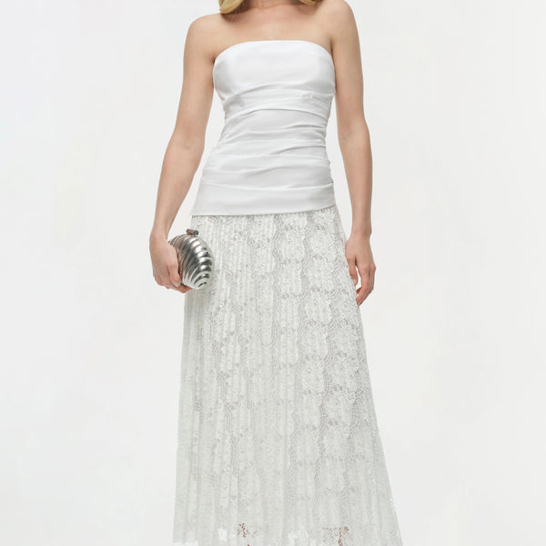 Simkhai Annalise Ivory Strapless Lace Combo Midi Dress