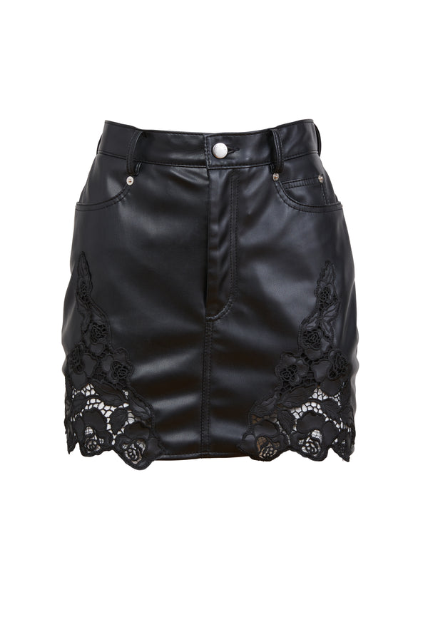 Fleur Du Mal - Leather Guipure Mini Skirt - Black