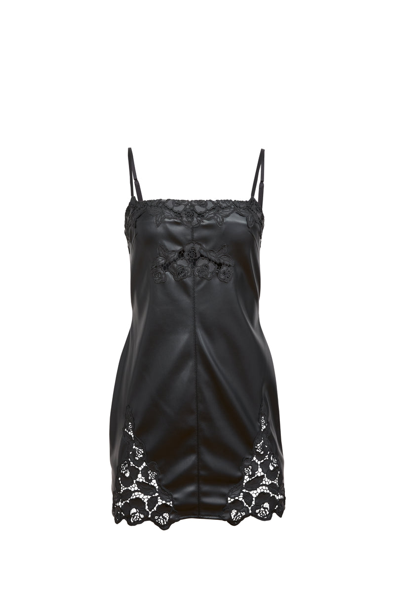 Fleur Du Mal - Leather Guipure Embroidery Mini Dress - Black