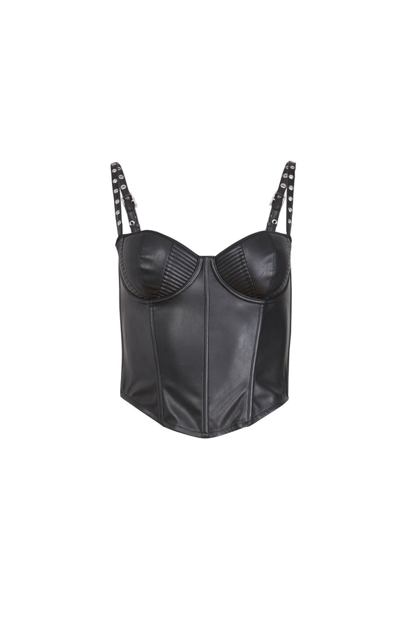 Fleur Du Mal - Vegan Leather Grommet Bustier Top - Black