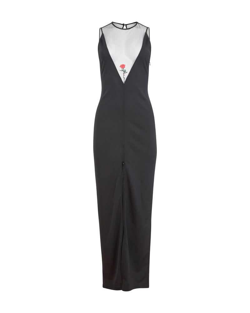 Fleur Du Mal - Rose Spine Embroidery High Slit Maxi Dress - Black Fleur Du Mal - Rose Spine Embroidery High Slit Maxi Dress - Black