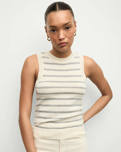 Veronica Beard - Jerrel Striped Cashmere Tank - Ivory/Heather Grey