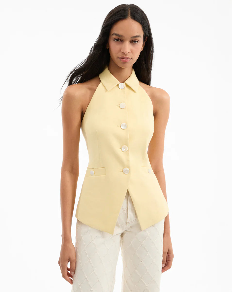 Veronica Beard - Orlinda Stretch-Linen Halter Neck Vest - Chamomile