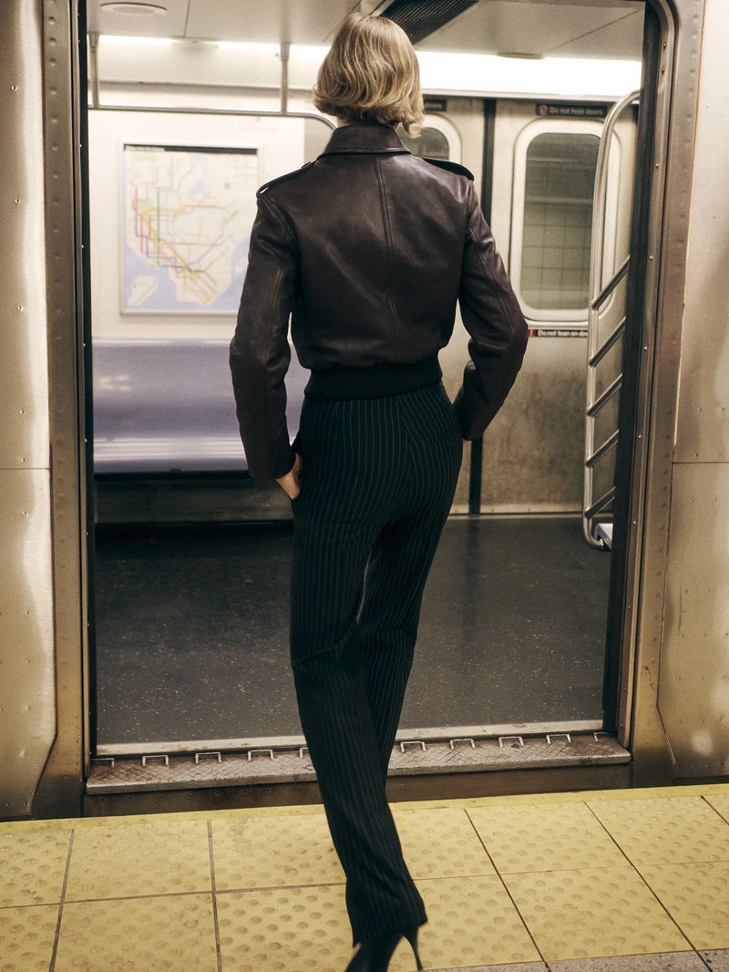 Frame - The Sleek Trouser - Black Pinstripe