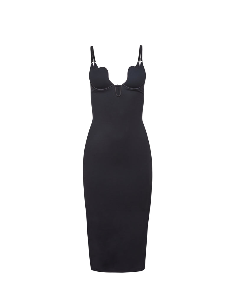 black plunge midi dress Black Plunge V Neck Split Midi Dress