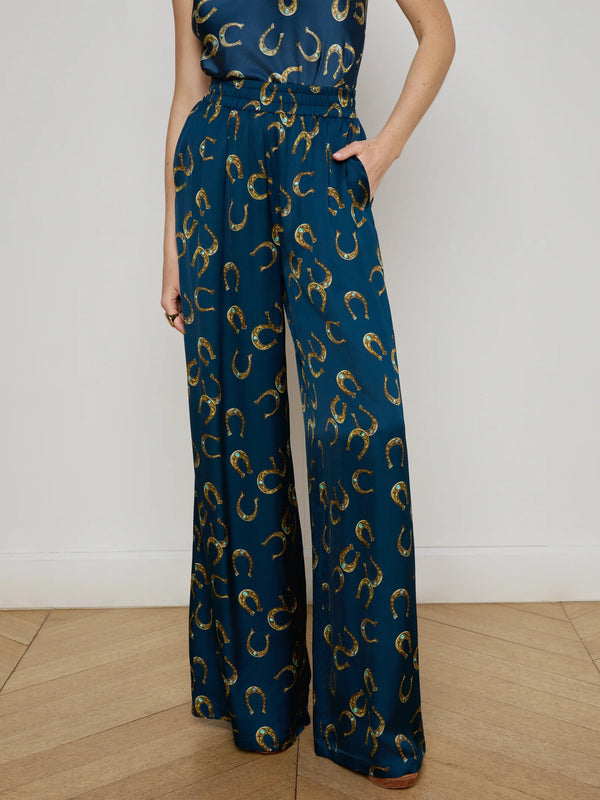 L'agence - Lillian Satin Wide-Leg Pant - Midnight Multi Horseshoe