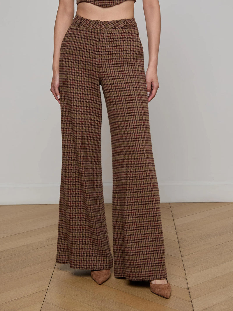 L'agence - Pilar Houndstooth Wide-Leg Pant - Dark Brown Multi Houndstooth