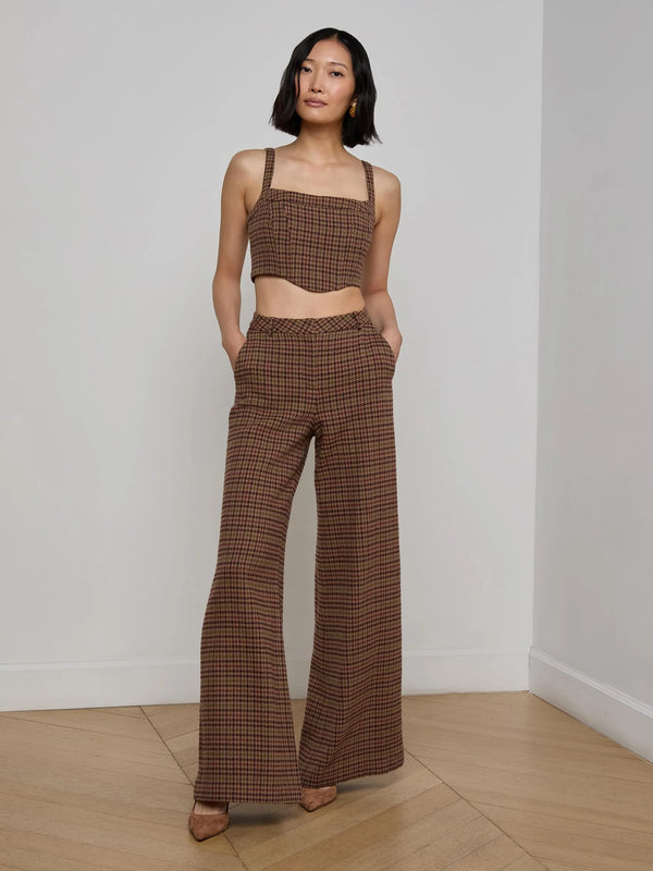 L'agence - Pilar Houndstooth Wide-Leg Pant - Dark Brown Multi Houndstooth