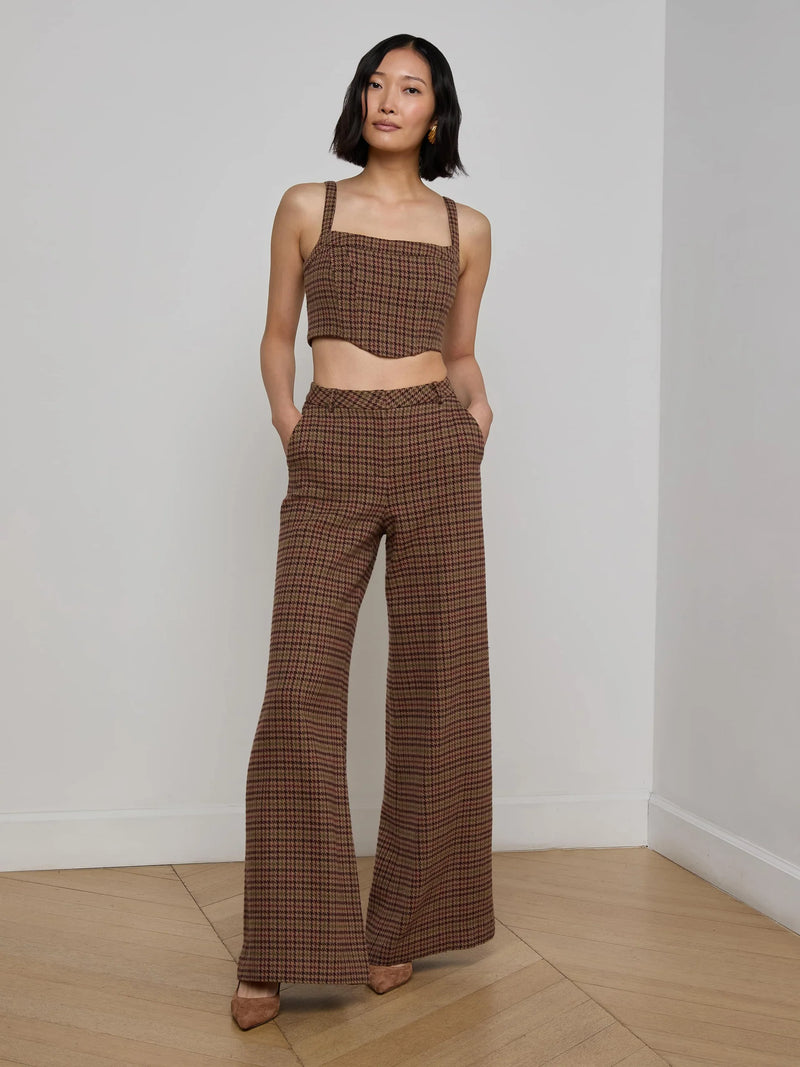 L'agence - Pilar Houndstooth Wide-Leg Pant - Dark Brown Multi Houndstooth