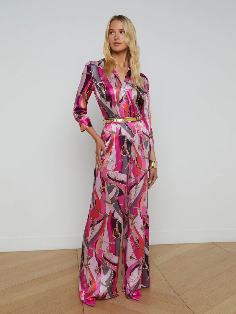 the pilar wide leg pant pink multi buckle swirl