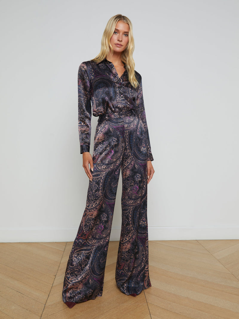 L'agence - Pilar Wide Leg Pant - Plum Multi Boute Paisley