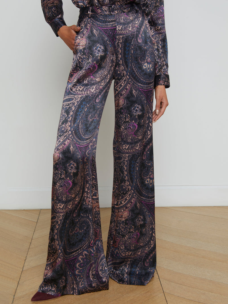 L'agence - Pilar Wide Leg Pant - Plum Multi Boute Paisley