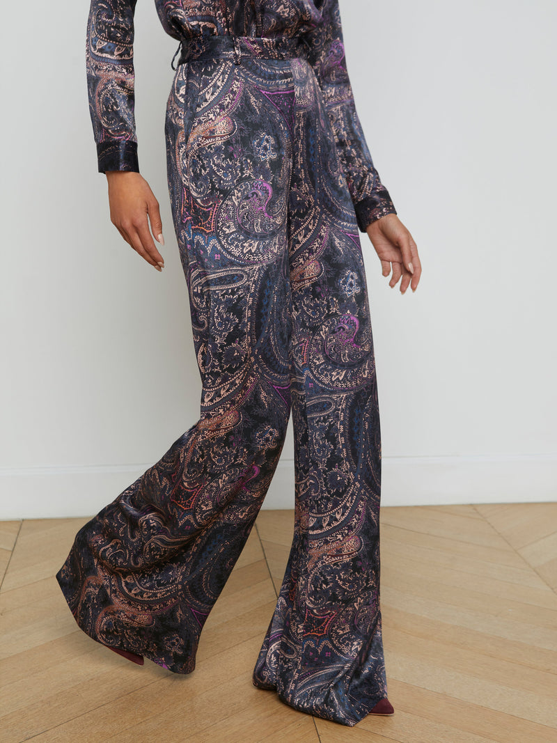 L'agence - Pilar Wide Leg Pant - Plum Multi Boute Paisley