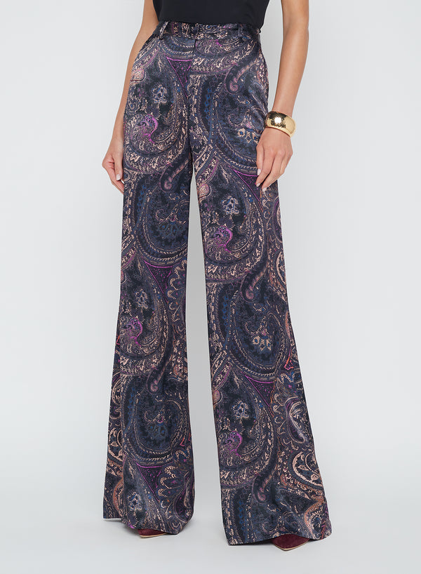 L'agence - Pilar Wide Leg Pant - Plum Multi Boute Paisley